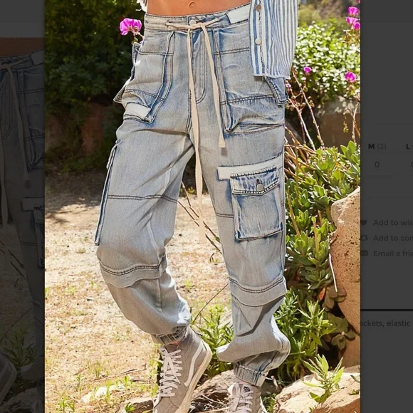 POL Light Wash Cargo Utility Jean Jogger Pants Y2K SR20 - Picture 2 of 10